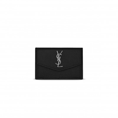 YSL UPTOWN FLAP CARD CASE IN GRAIN DE POUDRE LEATHER 582305 (10.5*7*1.5cm)